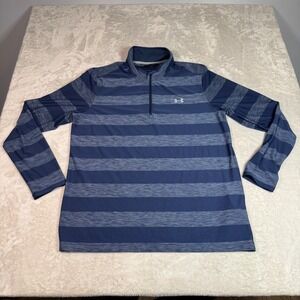 Under Armour Mens Blue Striped 1/4 Zip Pullover Long Sleeve Shirt L Performance
